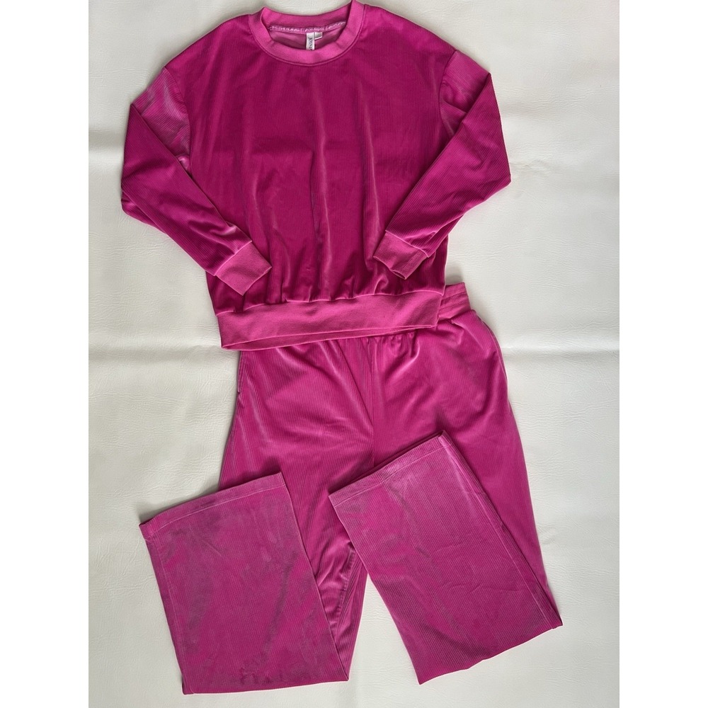 Joyspun Women's Ribbed Velour Pink Pajama Set Pants Top Size Small Cozy Soft